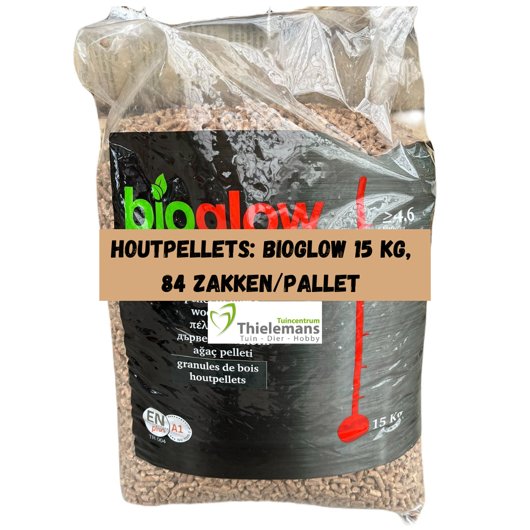 Afbeelding van Houtpellets: Bioglow 15 kg, 84 zakken/pallet