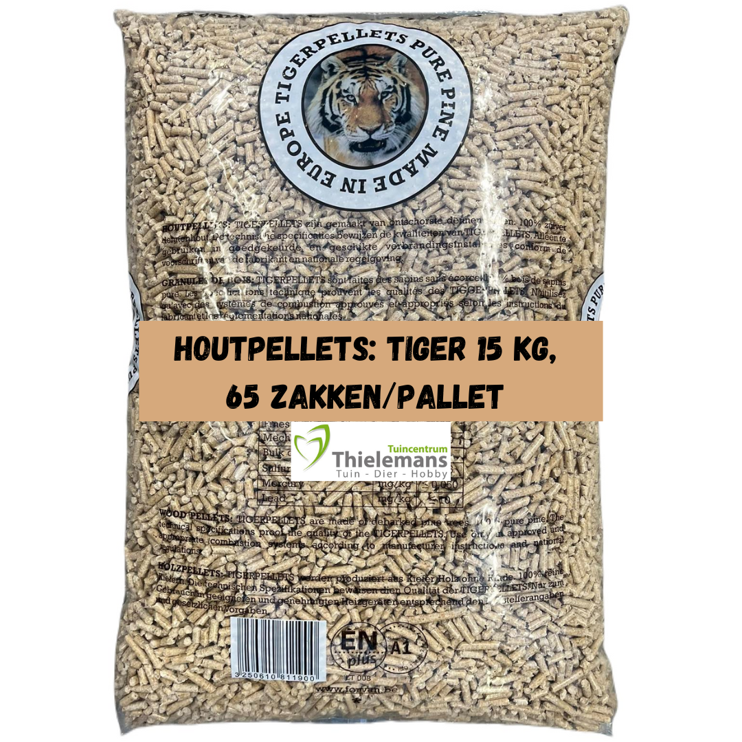 Afbeelding van Houtpellets: Tiger 15kg, 65 zakken/pallet